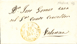 D.P. 19. 1846. Carta De Oliva A Valencia. Fechador Baeza Amarillo (P.E. 4). Muy Raro. - ...-1850 Prephilately