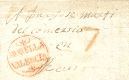 D.P. 19. 1842. Carta De Forcall A Reus. Marca Circular "MORELLA / VALENCIA" (P.E. 4) En Rojo. Lujo.... - ...-1850 Prephilately