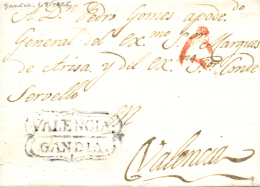 D.P. 19. Gandía. 1825. Carta A Valencia. Marca "VALENCIA/GANDIA" (P.E. 4). Lujo. - ...-1850 Prephilately