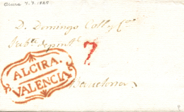 D.P. 19. Alcira. 1829. Carta Circulada A Barcelona. Marca "Alcira/Valencia" (P.E. 3) En Negro. Excepcional Calidad. - ...-1850 Préphilatélie