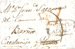 D.P. 19. Alcira. 1820. Carta A Barcelona. Marca "Valencia/Alcira" En Negro (P.E. 2). Preciosa. - ...-1850 Prephilately