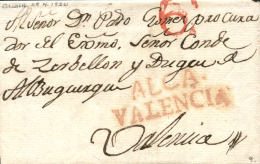 D.P. 19. Alcalá De Chivert. 1824. Carta Circulada A Valencia. Marca "Alca./Valencia" En Color Rojo (P.E. 2).... - ...-1850 Prephilately