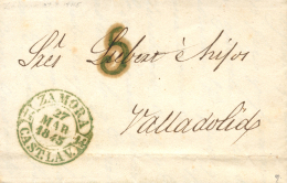 D.P. 14. 1845. Zamora. Carta A Valladolid. Fechador Baeza En Color Verde (P.E. 10). Al Lado, Porteo "5". Lujo. Muy... - ...-1850 Prephilately