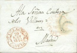 D.P. 14. 1844. Villacastin. Carta A Madrid. Fechador Baeza En Color Rojo (P.E. 6). Precioso. - ...-1850 Préphilatélie