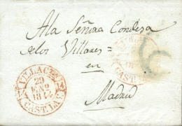 D.P. 14. 1844. Villacastin. Carta A Madrid. Fechador Baeza En Color Rojo (P.E. 6). Precioso. - ...-1850 Vorphilatelie