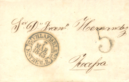D.P. 13. 1845. Villafranca De Barros. Carta A Zafra. Fechador Baeza En Color Negro (P.E. 4). Al Lado, Porteo "5".... - ...-1850 Préphilatélie