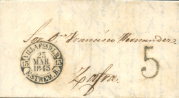 D.P. 13. 1845. Villafranca De Barros. Carta A Zafra. Fechador Baeza En Color Negro (P.E. 4). Raro Y De Calidad... - ...-1850 Prephilately