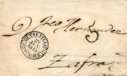 D.P. 13. 1843. Trujillo. Carta A Zafra. Fechador Baeza Negro (P.E. 7). Estampación De Lujo. - ...-1850 Prephilately