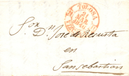 D.P. 11. 1846. Tolosa. Carta A San Sebastián. Fechador Baeza (P.E. 10) De Lujo. - ...-1850 Voorfilatelie