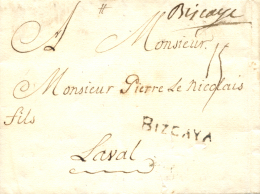 D.P. 10. 1758. Carta De Vitoria A Francia. Manca Vizcaya En Tinta De Escribir (P.E. 6). Muy Rara. - ...-1850 Préphilatélie