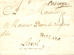 D.P. 10. 1758. Carta De Vitoria A Francia. Manca Vizcaya En Tinta De Escribir (P.E. 6). Muy Rara. - ...-1850 Vorphilatelie