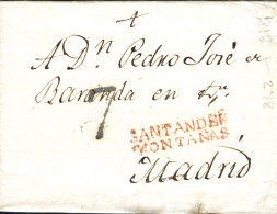 D.P. 9. Santander. 1818. Carta A Madrid. Marca "SANTANDER/ MONTAÑAS" (PE 9). Porteo "7". Preciosa. - ...-1850 Prephilately