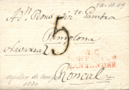 D.P. 9. Aguilar De Campoo. 1820. Carta A Roncal. Marca "A.C./ MONTAÑAS/ SANTANDER"(PE 2). Rara. - ...-1850 Préphilatélie