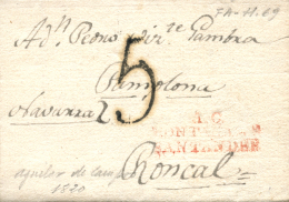 D.P. 9. Aguilar De Campoo. 1820. Carta A Roncal. Marca "A.C./ MONTAÑAS/ SANTANDER"(PE 2). Rara. - ...-1850 Voorfilatelie