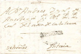 D.P. 7. Burgos. 1728. Carta Circulada A Vitoria. Marca "DE BURGOS" (P.E. 1). Manuscrito "8mrs". Rarísima. - ...-1850 Préphilatélie