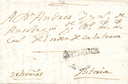 D.P. 7. Burgos. 1728. Carta Circulada A Vitoria. Marca "DE BURGOS" (P.E. 1). Manuscrito "8mrs". Rarísima. - ...-1850 Vorphilatelie