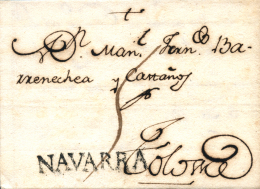 D.P. 6. Pamplona. 1781. Carta A Tolosa. Marca Lineal "NAVARRA" (PE 14) De Lujo Y Porteo. - ...-1850 Voorfilatelie