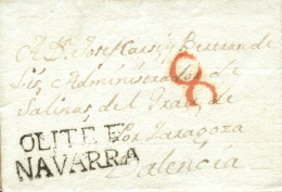 D.P. 6. 1822. Carta De Tafalla A Valencia. Marca Olite De/Navarra (P.E. 3) En Negro. Rara Y De Lujo. - ...-1850 Prephilately