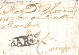 D.P. 5. Barcelona. 1749. Carta Circulada A Tàrrega. Marca "Barna" (P.E. 23). Muy Rara. - ...-1850 Voorfilatelie