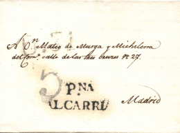 D.P. 2. 1824. Carta De Almonacid De Zorita A Madrid. Marca "Pna/ALCARRIA" De Pastrana, En Color Negro (P.E. 2).... - ...-1850 Préphilatélie