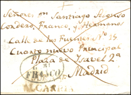 D.P. 2. 1841. Carta De Valfermoso De Las Monjas A Madrid. Marca "JADRAQUE/ALCARRIA" En Rojo Y Marca P.E. 12 Ovalada... - ...-1850 Voorfilatelie