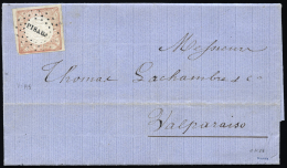 PERU. Ø 8 En Carta Completa Circulada A Valparaiso, El 16/3/1867. Marca "PISAGA". Marquilla Lamy. Muy Rara. - Peru