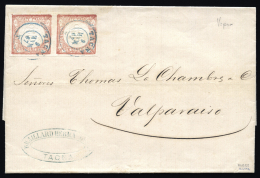 PERU. Ø 8(2) En Carta Completa Circulada A Valparaiso, El 8/3/1864. Mat. Fechador En Azul "TACMA". Marquilla... - Pérou