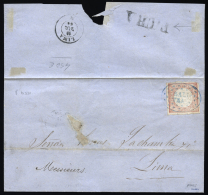 PERU. Ø 8 En Envuelta Circulada A Lima, El 11/12/1864. Mat. "SALI / TRAL" En Azul. Al Dorso Marca "FIURA" Y... - Peru