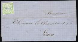 PERU. Ø 13 En Completa Circulada A Lima, El 9/9/1870. Marca Lineal "ISLAS" En Azul. Al Dorso Llegada.... - Pérou