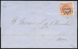 PERU. Ø 5 En Envuelta Circulada A Lima, El 12/4/1858. Mat. "HUACHO". Marquilla Lamy. Muy Rara. - Peru