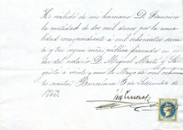 1863. Sello De Recibos Sobre Documento. Muy Bonito. Peso= 15 Gramos. - Fiscale Zegels