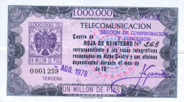 Reintegro Telegráfico. 1.000.000 Ptas. No Catalogado. Marca De Agua Escudo. Ligero Pliegue Horizontal.... - Steuermarken