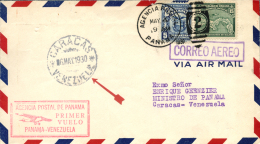PANAMÁ. Carta Circulada Primer Vuelo Panamá-Venezuela. Año 1930. Peso= 15 Gramos. - Other & Unclassified
