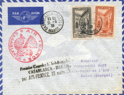 MARRUECOS FRANCÉS. Carta Circulada Primer Vuelo Casablanca - Dakar. Año 1938. Cat. Muller 42. Peso=... - Other & Unclassified