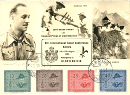 LIECHTENSTEIN. Tarjeta Especial Ilustrada Bous Scouts, Con La Serie Del Año 1953 277/80, Matasellada El... - Autres & Non Classés