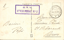 1938. Tarjeta Posta De Córdoba A  Roma. Marca De Franquicia "UFFICCIO POSTALE Nº 2". Muy Rara. Peso= 15... - Covers & Documents