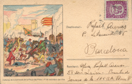 Tarjeta Postal De Campaña "Defensa De La Barricada De La Plaça Del Palau - 1714". Circulada Desde El... - Covers & Documents