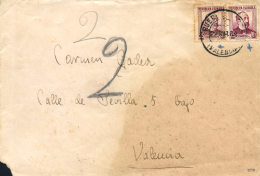 Ø 685(2) En Carta Circulada A Valencia, El Año 1938. Mat. De Salida "Puebla Larga". Muy Rara. Peso=... - Covers & Documents