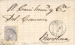 204 En Envuelta Circulada De Cullera A Barcelona, El Años 1879. Mat. Trébol De Salida. Peso= 15... - Covers & Documents