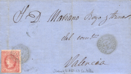 64 En Envuelta Circulada De Vinaroz A Valencia, El 6/8/1864. Peso= 15 Gramos. - Covers & Documents