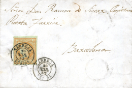 52 En Carta Circulada De Tàrrega A Barcelona, El 20/1/1862. Nítido Matasellos. Peso= 15 Gramos. - Covers & Documents