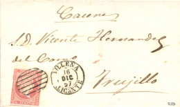 48 En Envuelta De Villena A Trujillo, El 16/12/1857. Muy Bonita. Peso= 15 Gramos. - Covers & Documents