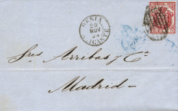 32 En Carta De Dénia A Madrid, El 20/11/1854. Fechador Tipo 1854. Peso= 15 Gramos. - Covers & Documents