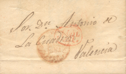 1852. Carta De Riola (Valencia) A Valencia. Al Dorso Marca "VA" Aplicada A La Llegada. P.E. 39. Rara. Peso= 15... - Covers & Documents