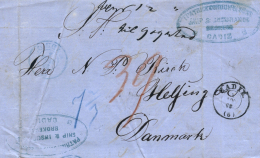 1865. Carta De Cádiz A Helsingor (Dinamarca). Marca Del Encaminador "PATRICK CONDON AND SONS / SHIP AND... - Covers & Documents