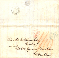 1859. Carta De Hong Kong A Cádiz. Encaminada En Gibraltar Por "Jaime Barboro". Rara. Peso= 15 Gramos. - Covers & Documents