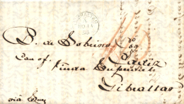 1858. Carta De Hong Kong A Cádiz. Encaminada En Gibraltar "Viuda Supervielle". Muy Rara. Peso= 15 Gramos. - Covers & Documents