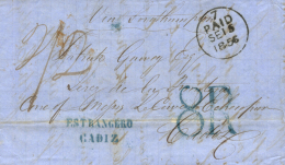 1856. Carta De Dublín A Jerez. Encaminada En Cádiz Por "Lacave Y Echecopar". Marca En Azul... - Covers & Documents