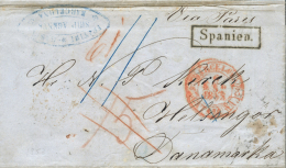 1853. Carta De Barcelona A Helsingor (Dinamarca). Circulada Vía París. Marca Del Encaminado "FRATIMI... - Covers & Documents