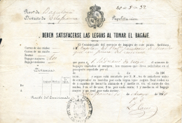 1870. Recibo De Bagaje De Vilafranca A San Sadurní De Noia. Peso= 15 Gramos. - Lettres & Documents